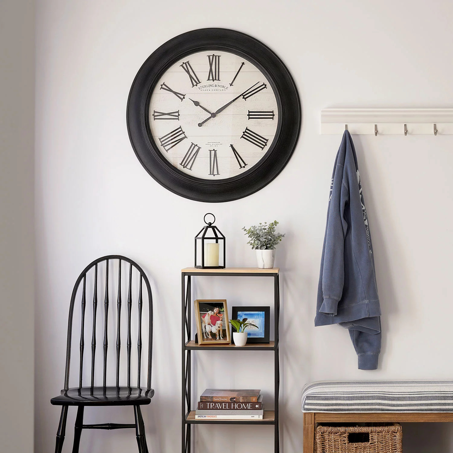 30″ Sterling & Noble Farmhouse Wall Clock with Raised Roman Numerals White Nortram Retail