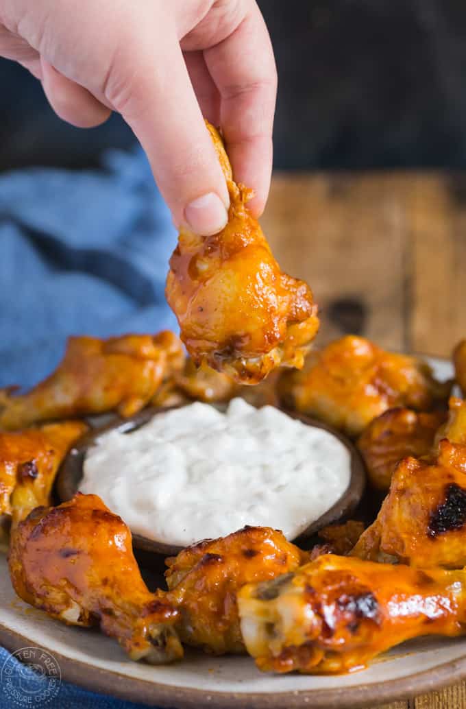 Pressure Cooker Chicken Wings with Buffalo Style Sauce & Blue Cheese Dip