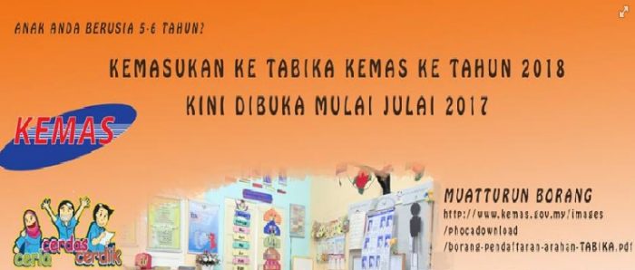 Permohonan Guru Tabika Kemas 2018 / Kursus Sijil Pendidikan Awal Kanak