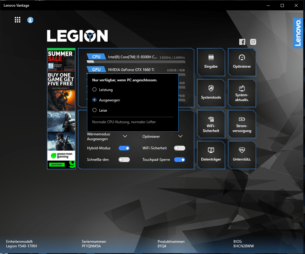 Lenovo Legion Y54017IRH im Test MittelklasseGamer reizt seinen Core