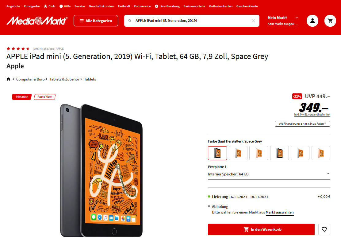 Deal Apple iPad mini 5. Gen bei Media Markt und Saturn zum Knaller