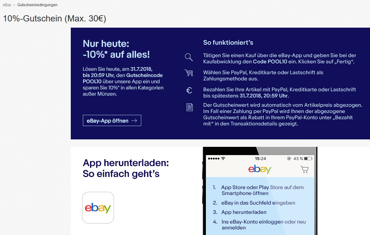 eBay Angebote Heute 10 Prozent auf alles in der eBay App