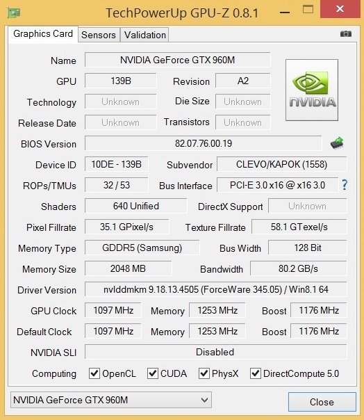 Test Nvidia GeForce GTX 960M Tests