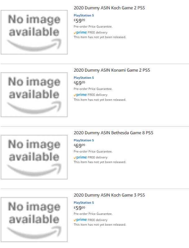 Likely PS5 dummy test listing on Amazon reveals placeholder price of £
