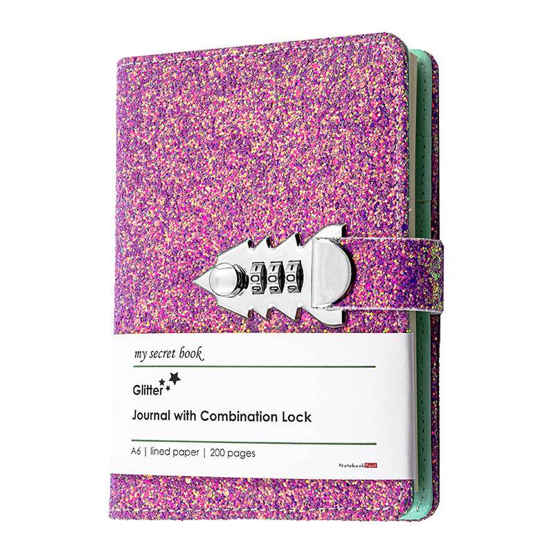 Stylish Pink Glitter Diary with Password Lock for Girls, 200 Pages