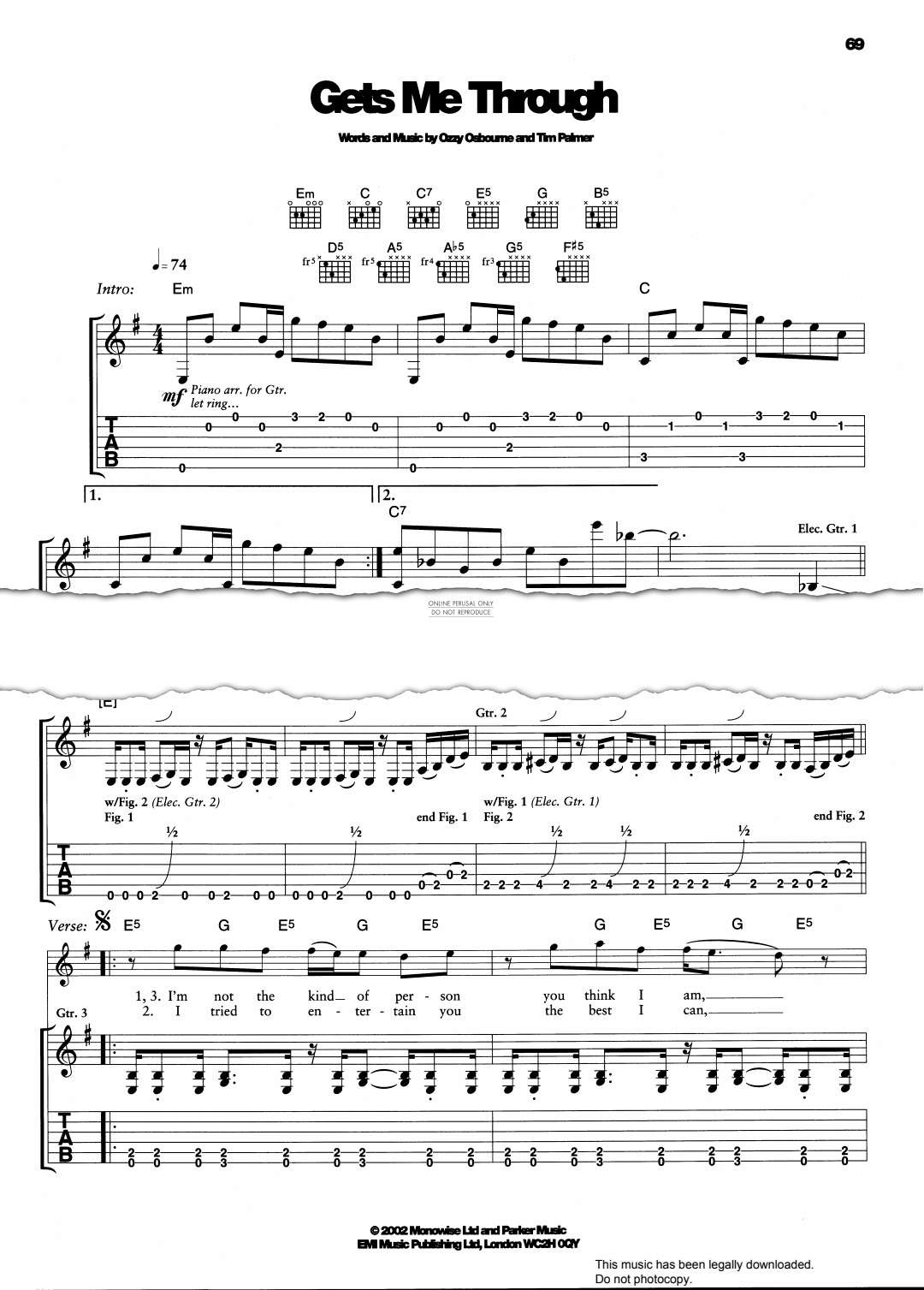 Gets Me Through (Ozzy Osbourne) Sheet Music Guitar, Voice PDF Download
