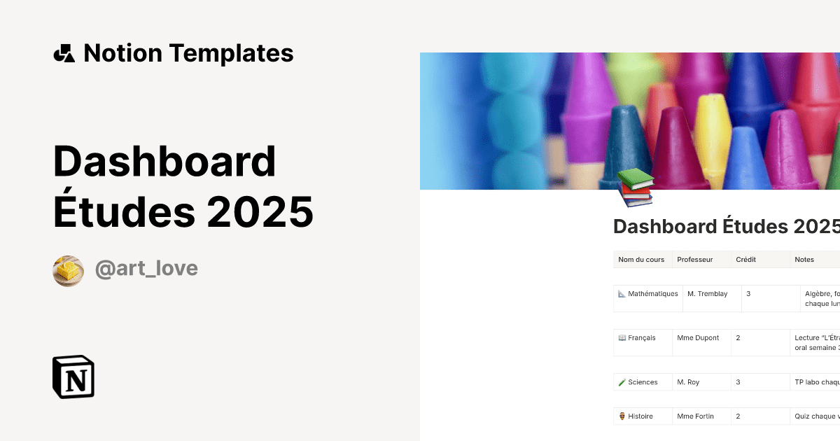 Project 2025 Simple Terms Dashboard Études 2025 Template by ArtLove Notion Marketplace