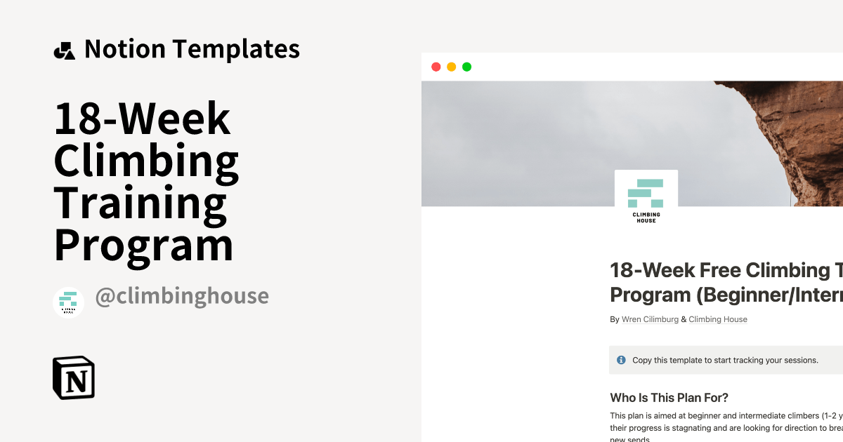 18Week Climbing Training Program by Climbing House Notion Template