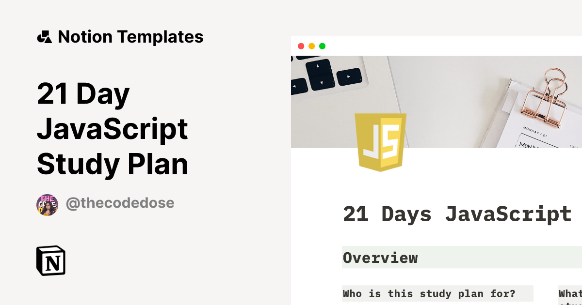 21 Day JavaScript Study Plan Notion Template
