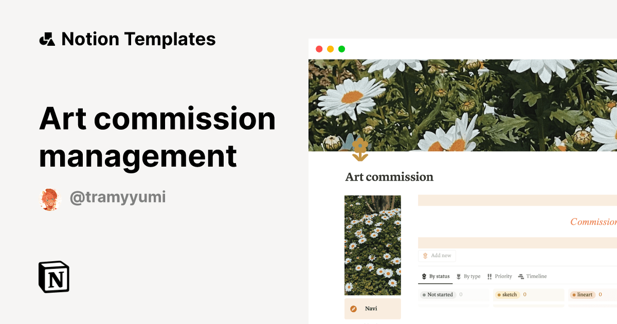 Art commission management by Tramyyumi Notion Template