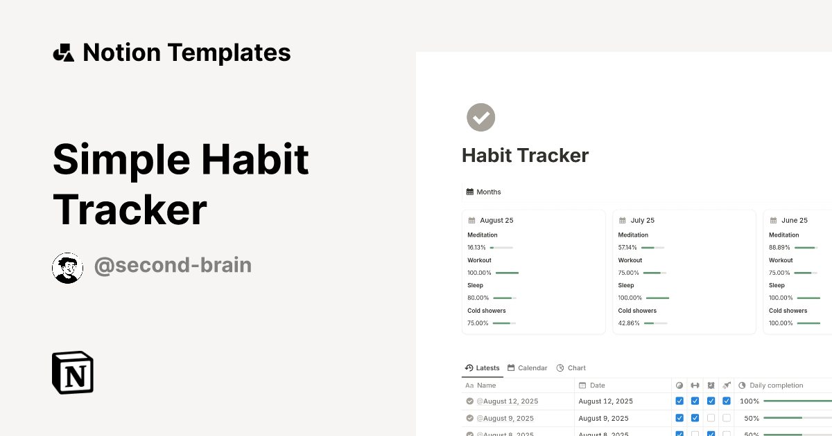 Simple Habit Tracker by Second Brain Notion Template