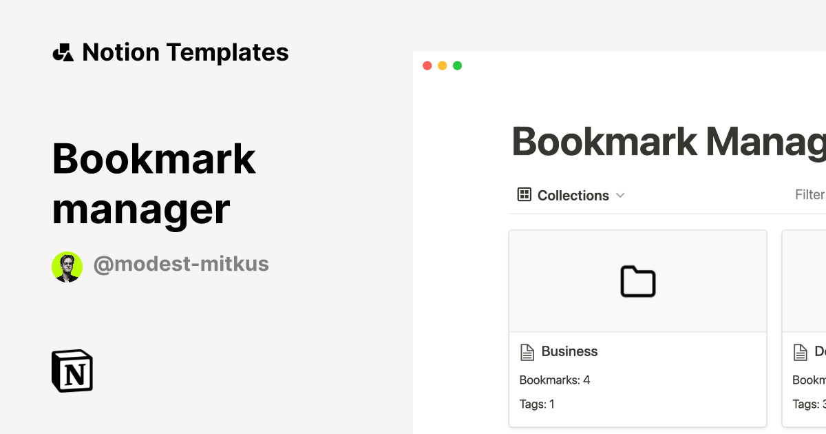 Bookmark manager Notion Template