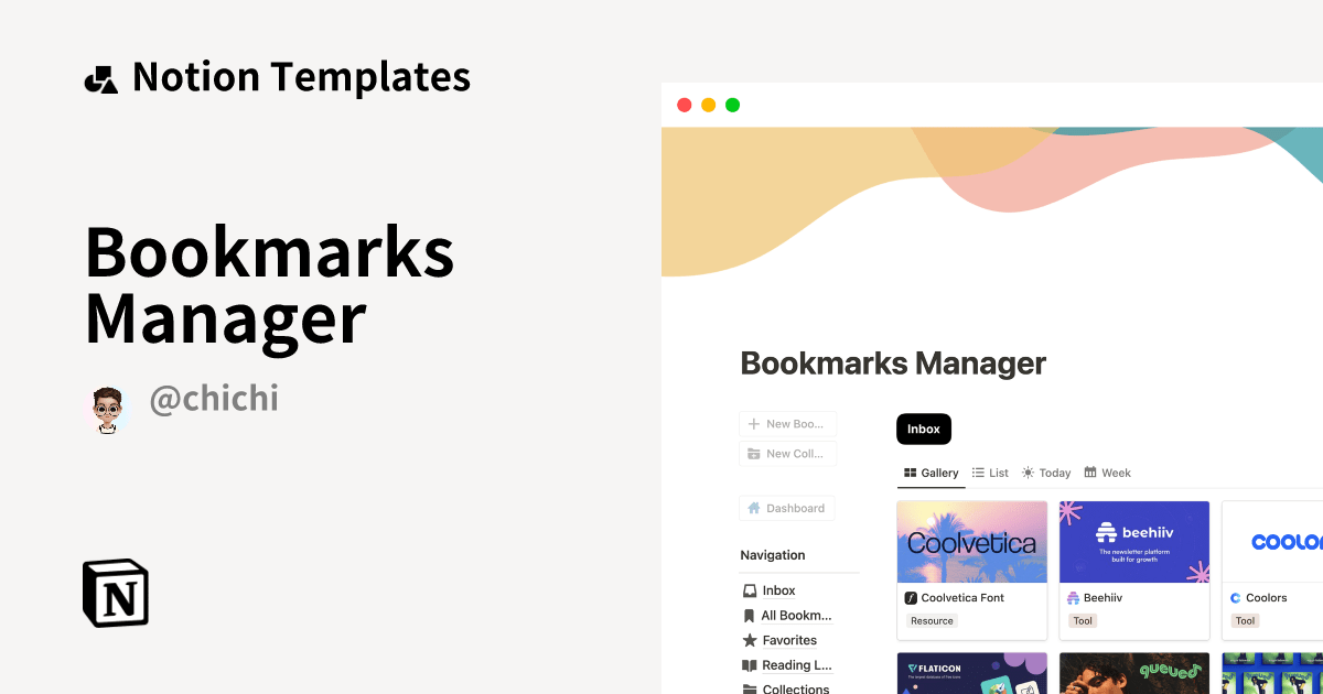 Bookmarks Manager by Chichi Notion Template