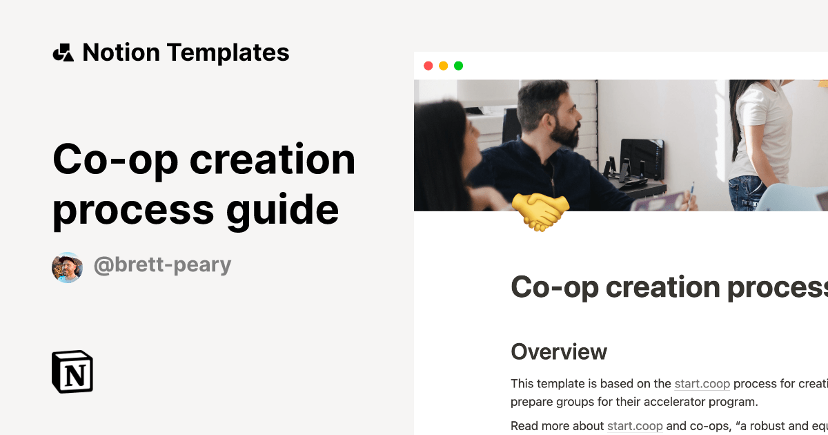 Coop creation process guide by Brett Peary Notion Template
