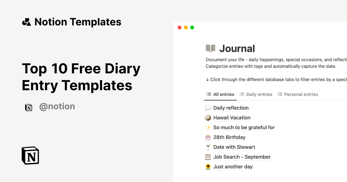 Top 10 Free Diary Entry Templates Notion Template Gallery