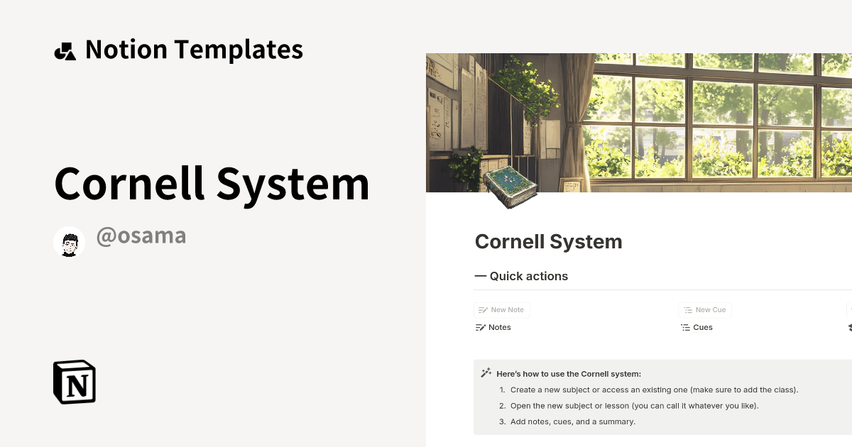 Cornell Method (Note taking) Notion Template