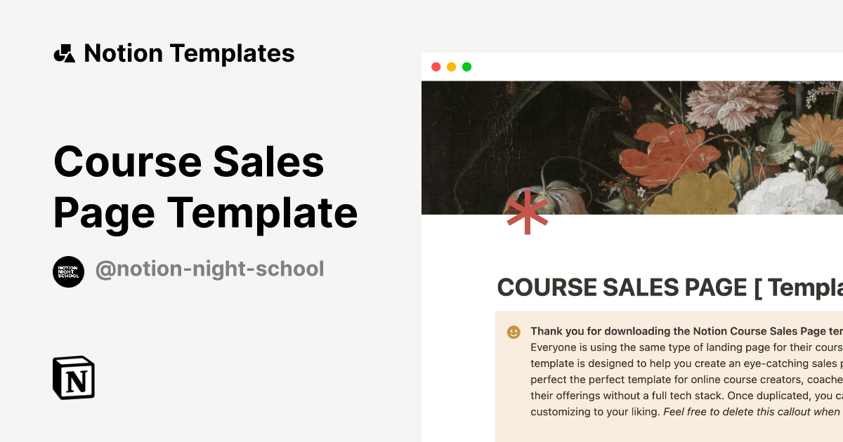 Course Sales Page Template Notion Template