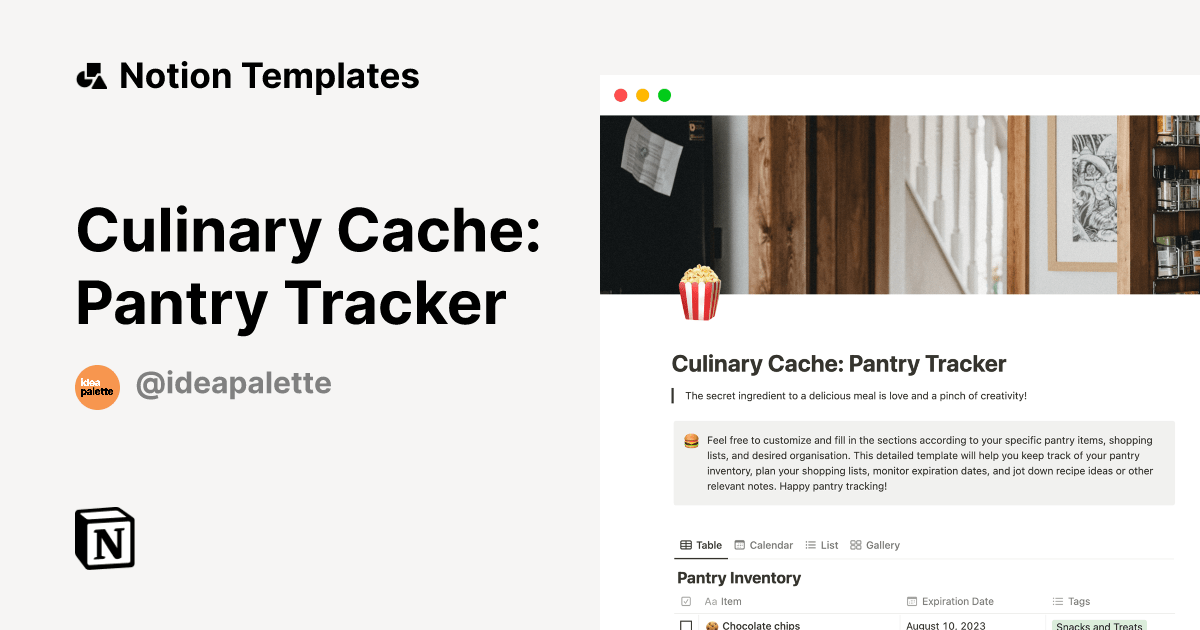 Culinary Cache Pantry Tracker by Idea Palette Notion Template