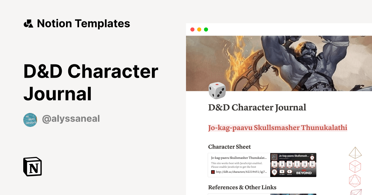 D&D Character Journal Notion Template