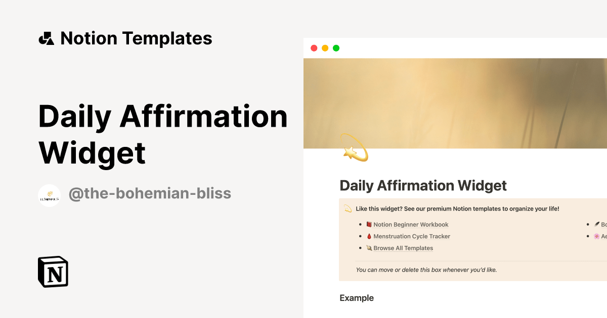 Daily Affirmation Widget Notion Template