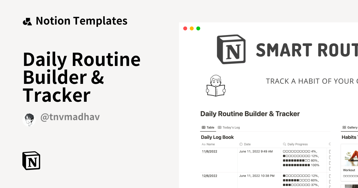 Daily Routine Builder & Tracker by TnvMadhav Notion Template