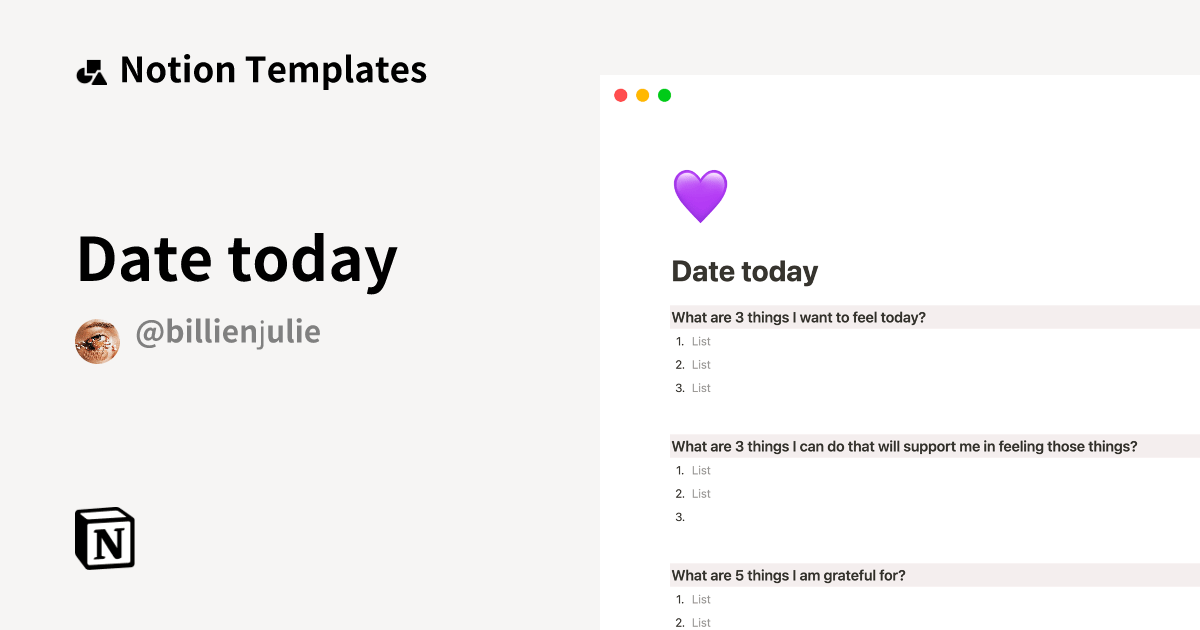 Date today by julienne Notion Template