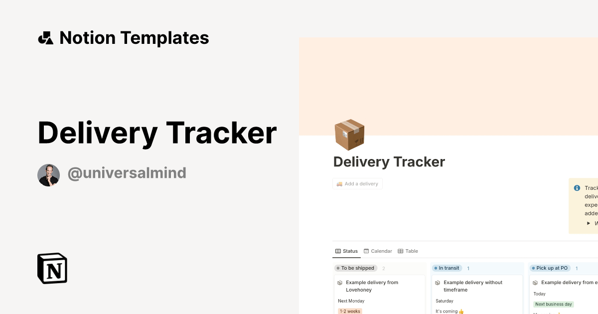Delivery Tracker by Pascal Raabe Notion Template