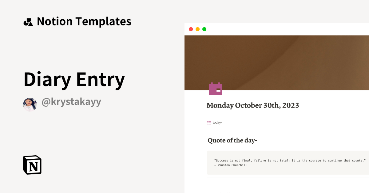 Diary Entry by Mrs. Lamb Notion Template