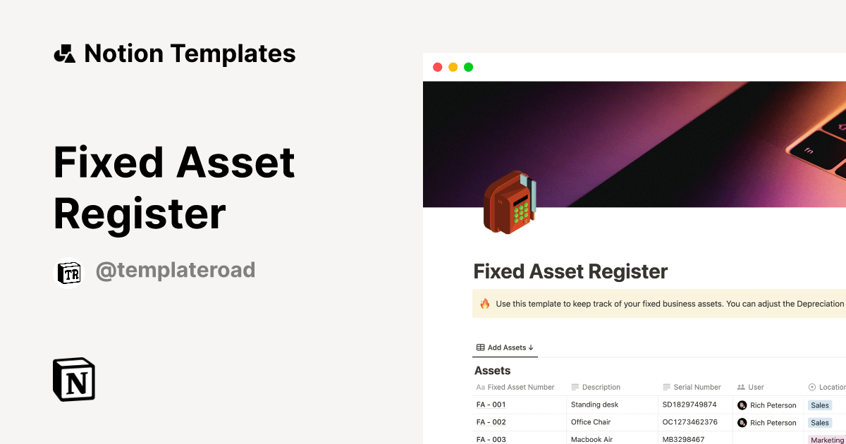 Fixed Asset Register Notion Template