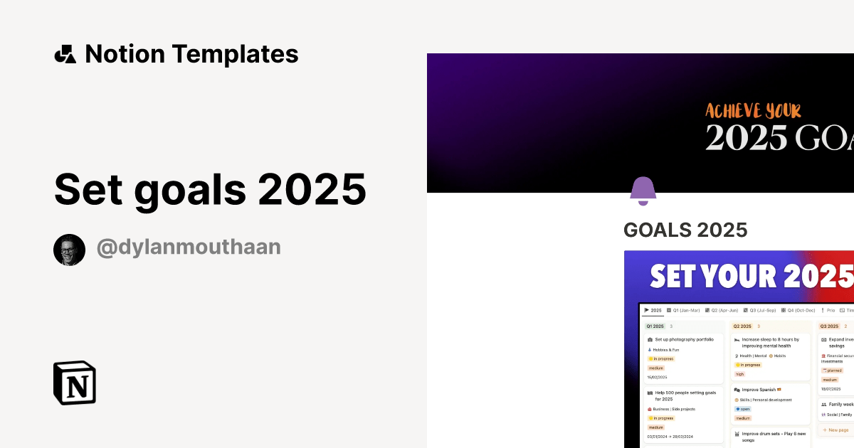 Goals 2023 template by Dylan Mouthaan Notion Template