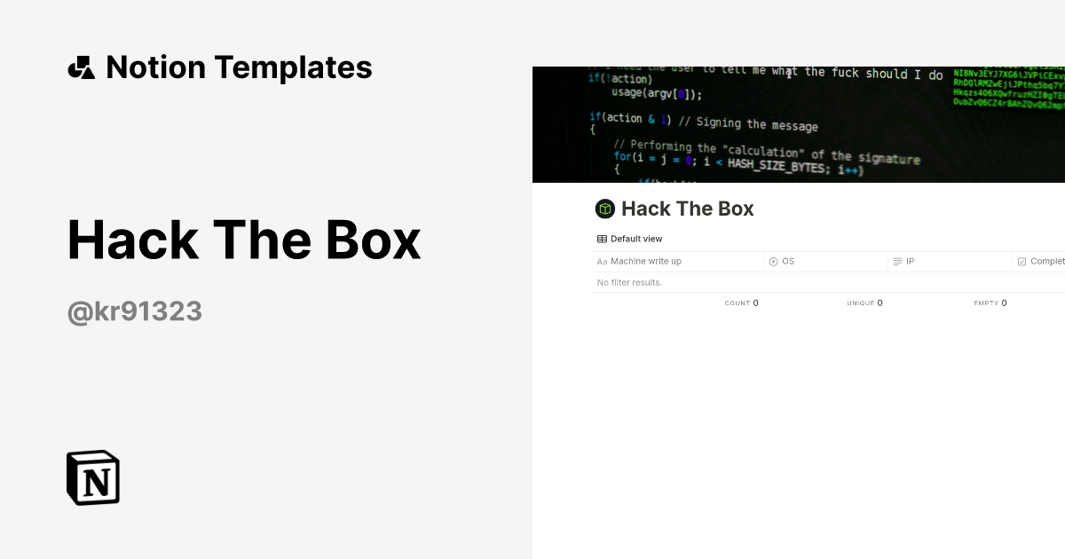 Hack The Box by Ezio Notion Template