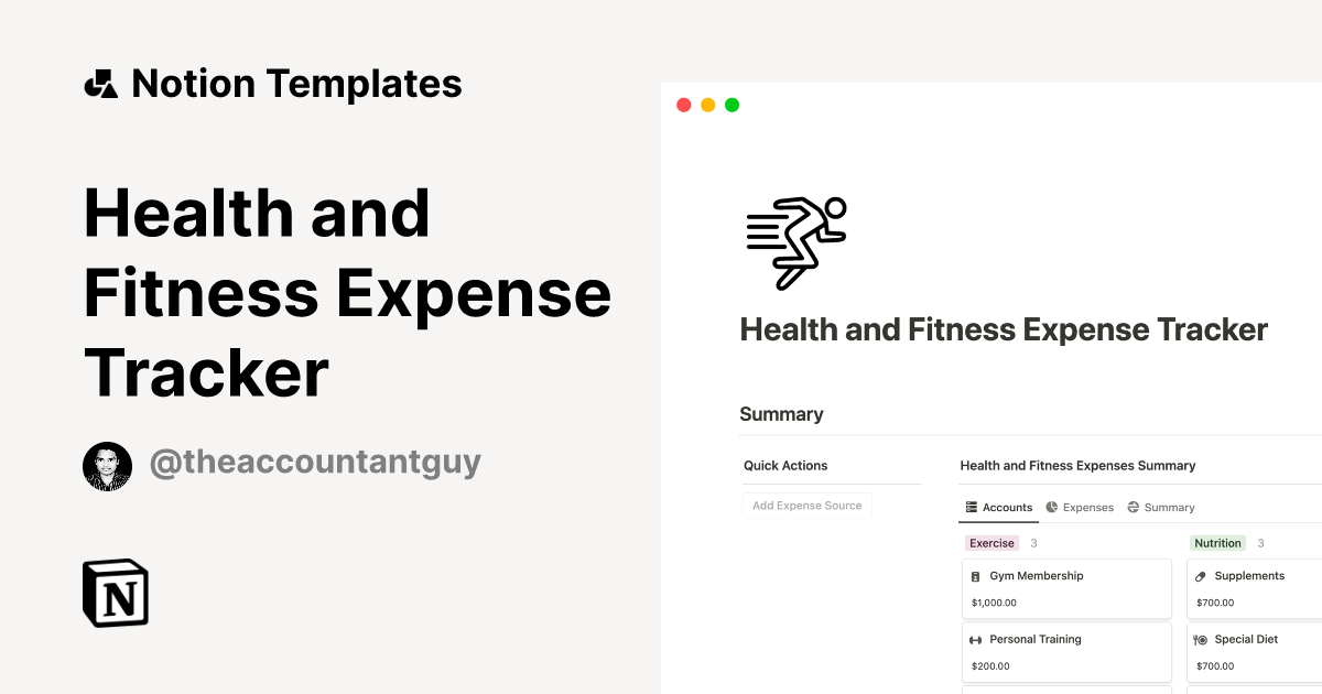 Health and Fitness Expense Tracker by theaccountantguy FinanceGuy