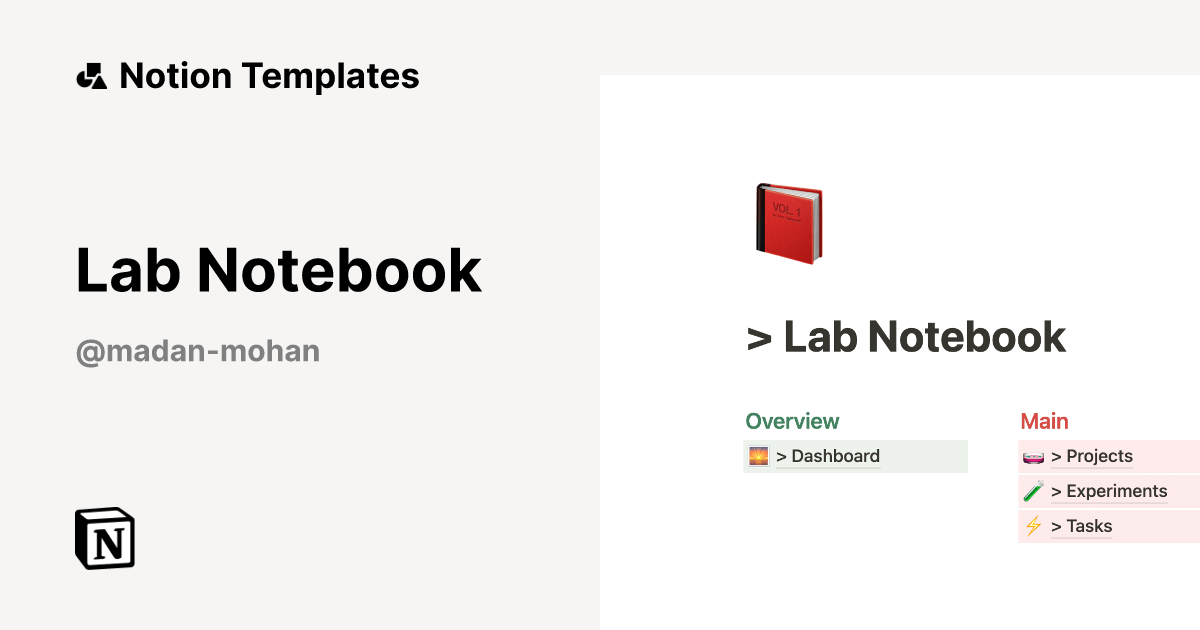 Lab Notebook by Madan Mohan Notion Template