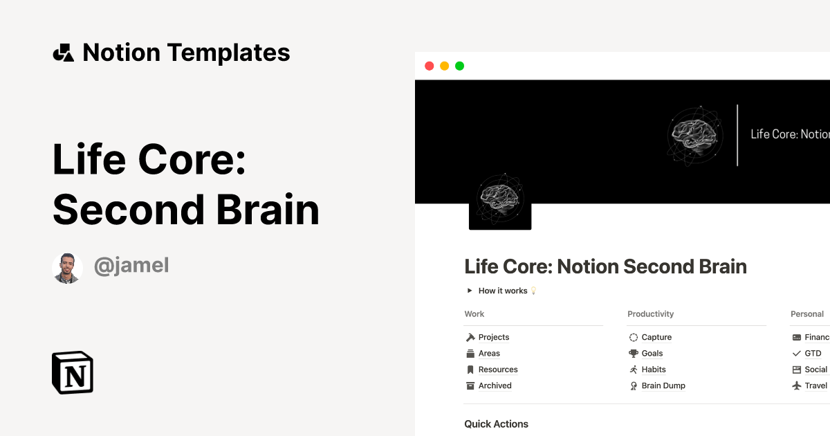 Life Core Second Brain by Jamel Notion Template