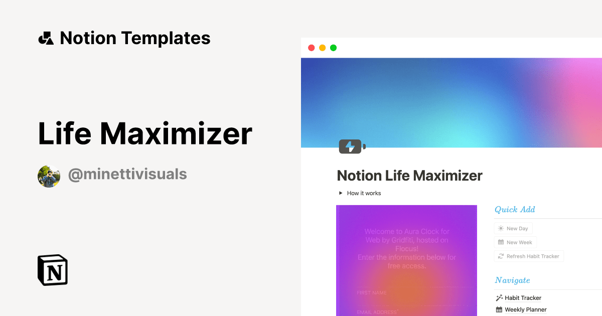 Life Maximizer by Hugo Visuals Notion Template