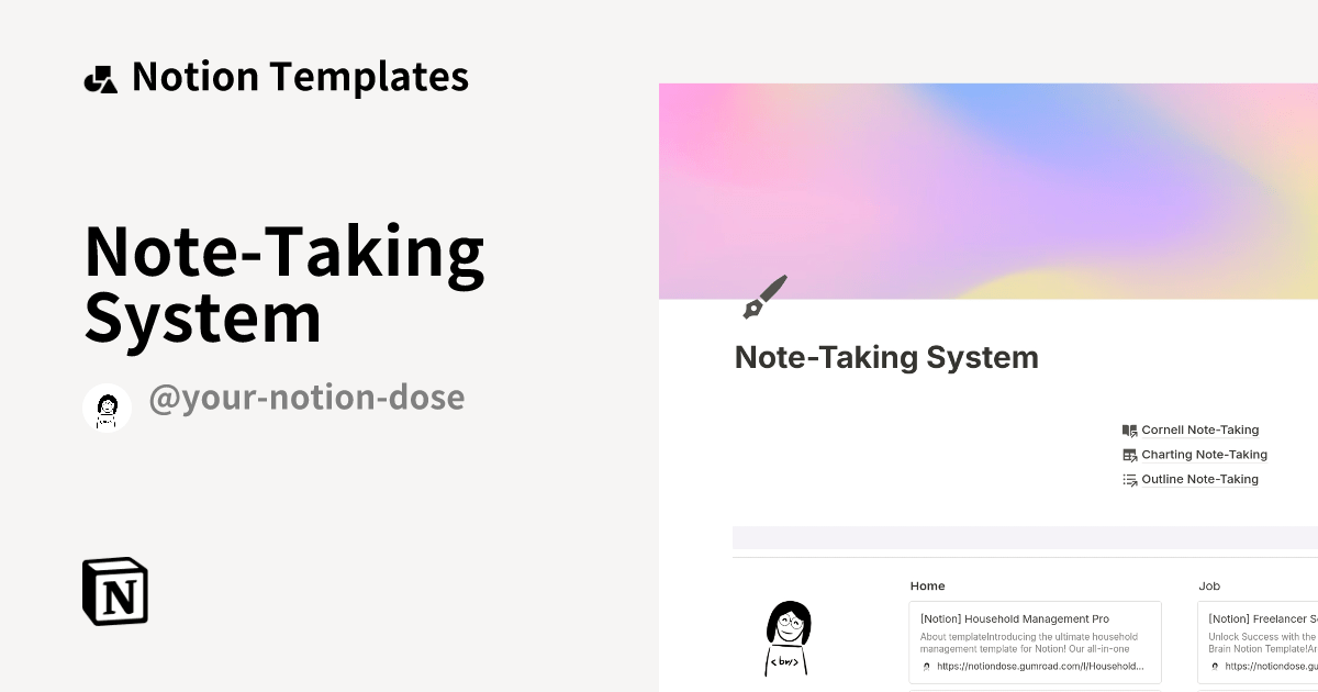 NoteTaking System by Your Notion Dose Notion Template
