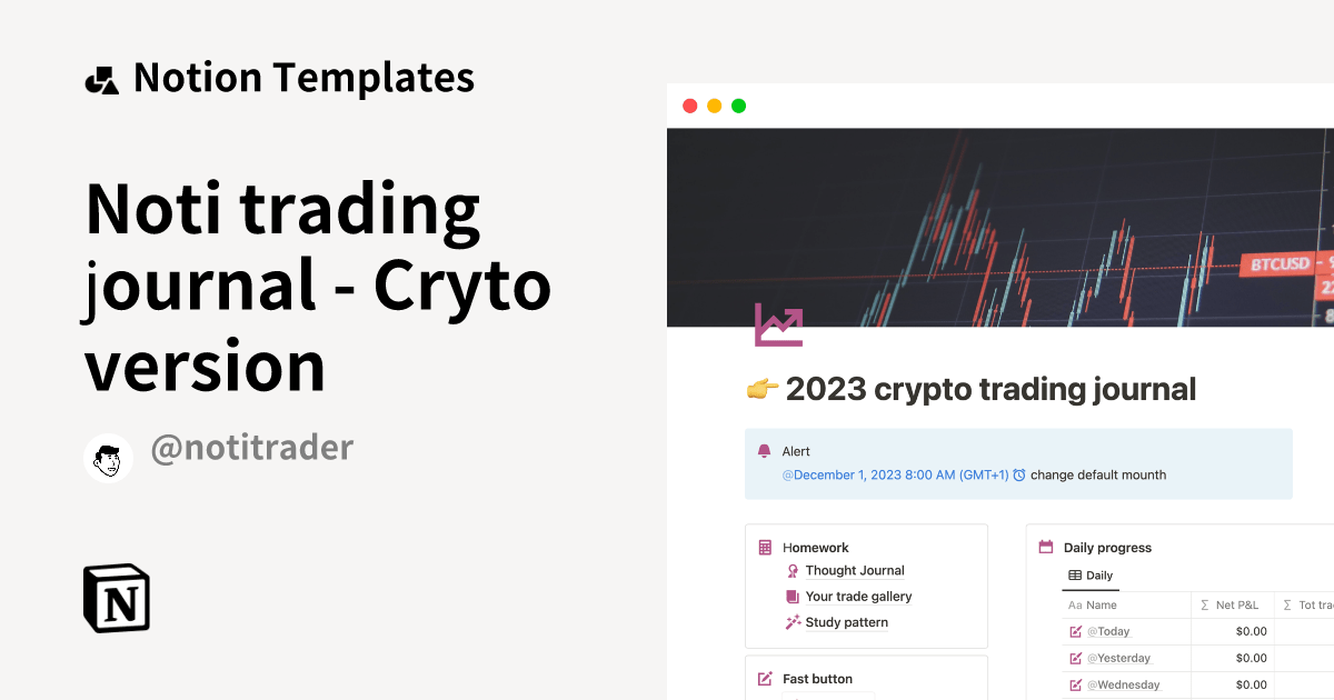 Noti trading journal Cryto version by Noti Trader Notion Template