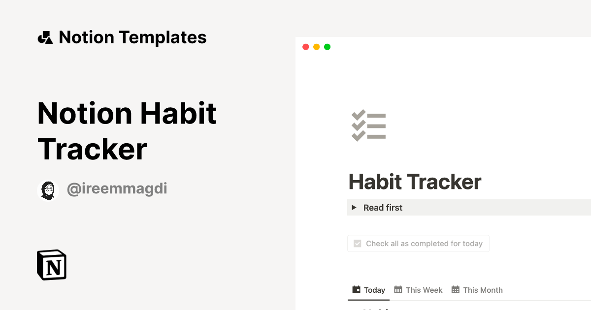 Notion Habit Tracker Notion Template