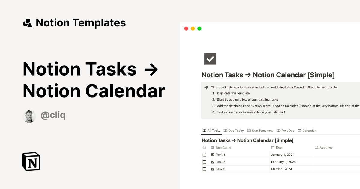 Notion Tasks → Notion Calendar by Stuart Sharpe Notion Template
