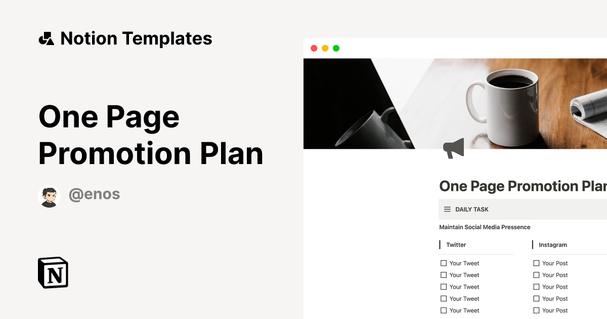 One Page Promotion Plan Notion Template