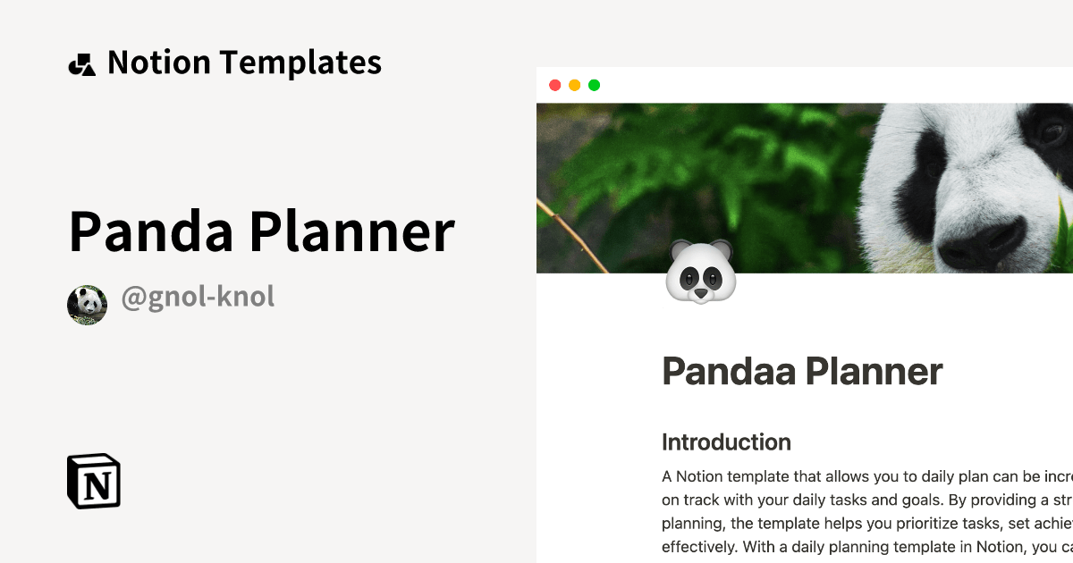 Panda Planner by Gnol Knol Notion Template