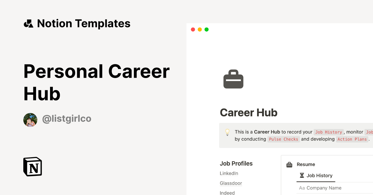 Personal Career Hub Notion Template