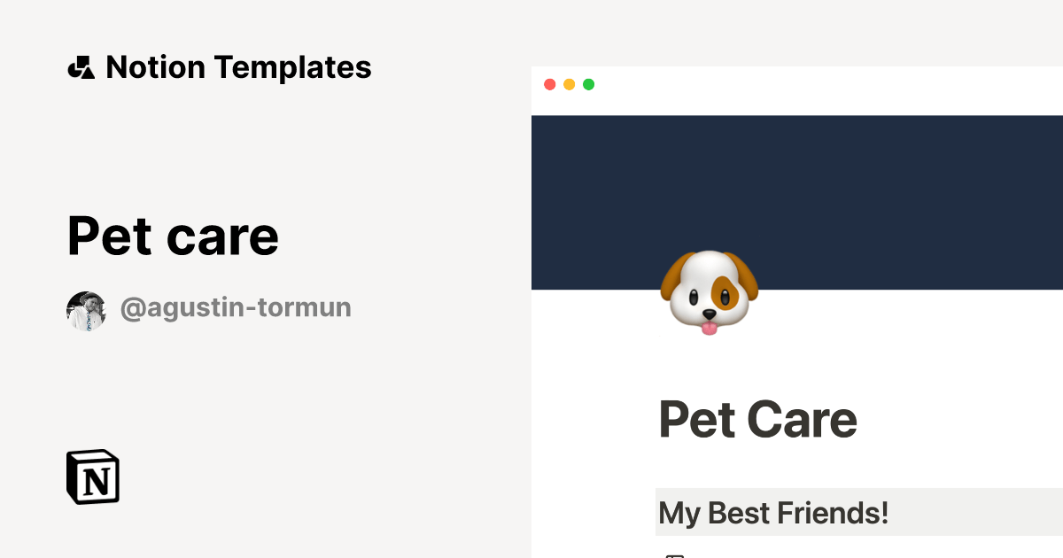 Pet care Notion Template