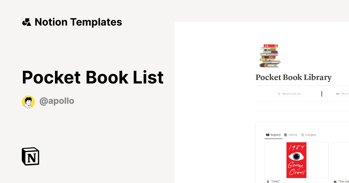 Pocket Book List by Apollo Notion Template