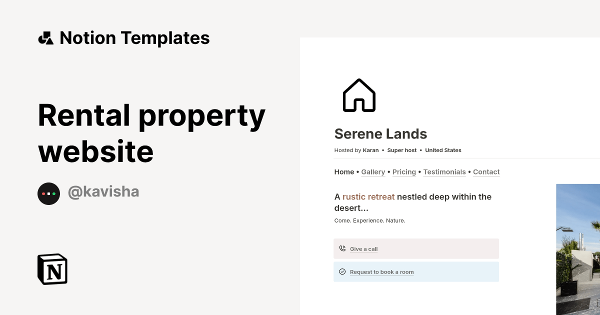 Rental property website by Kavisha Notion Template