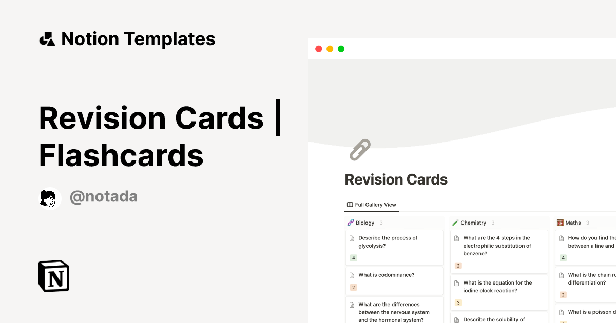 Revision Cards Flashcards Notion Template