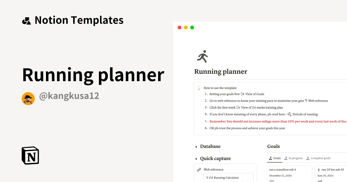 Running planner Notion Template