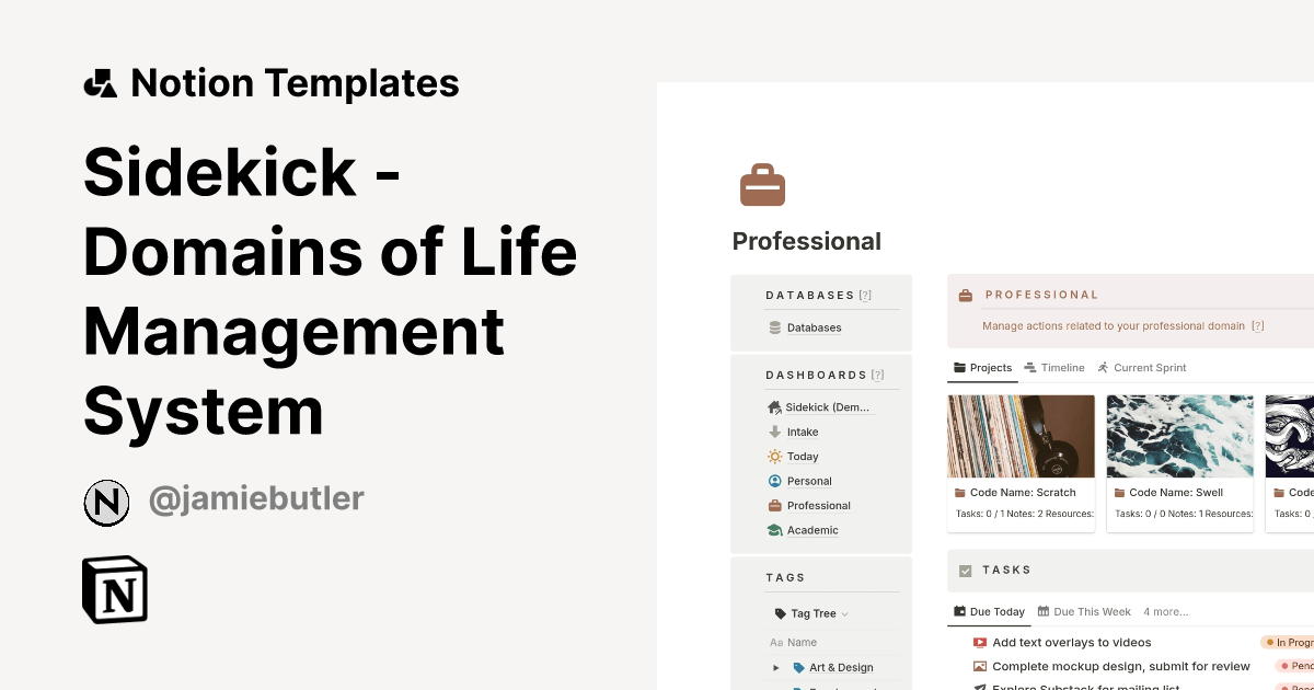 Sidekick Domains of Life Management System by Jamie Butler Notion