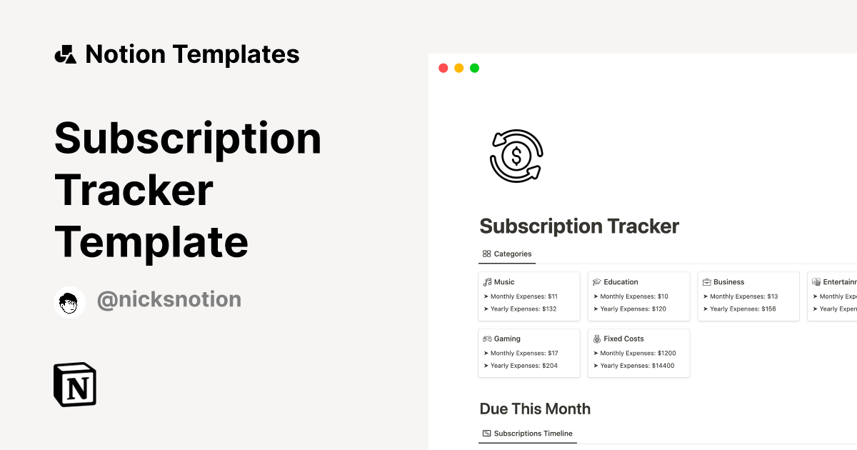 Subscription Tracker Template Notion Template