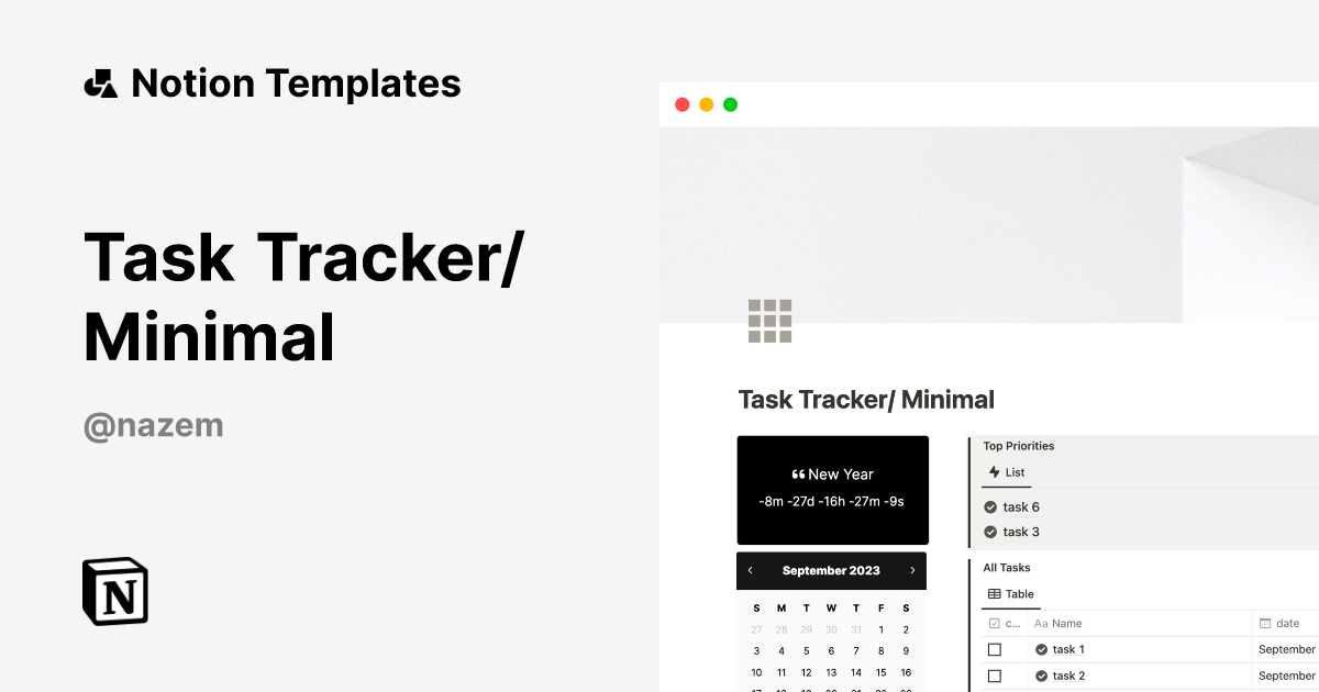 Task Tracker/ Minimal Notion Template